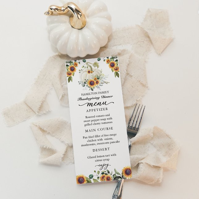 Sunflowers White Pumpkin Thanksgiving Dinner Menu (Creator Uploaded)