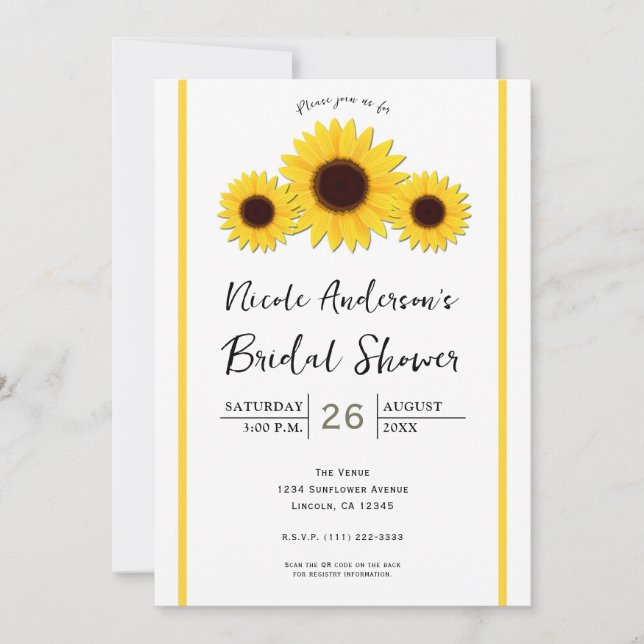 Sunflowers White Simple Rustic Invitations (Front)