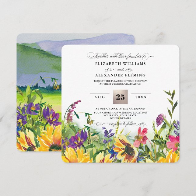 Sunflowers | Wild Meadow Rustic Wedding Invitation (Front/Back)