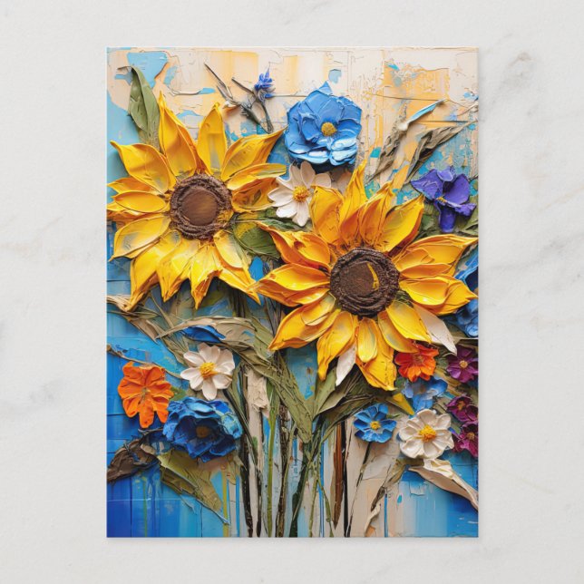 Sunflowers Wildflowers Flower Mixed Media Design Postcard (Front)