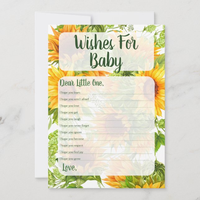 Sunflowers Wishes For Baby Shower Game Yellow Invitation (Front)