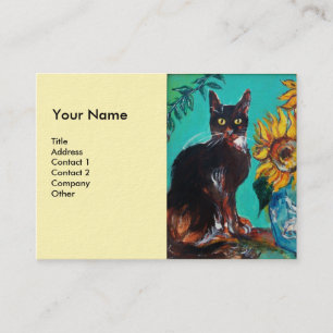 SUNFLOWERS WITH BLACK CAT IN BLUE Ivory Business Card