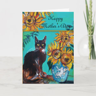 SUNFLOWERS WITH BLACK CAT Mother's Day Card