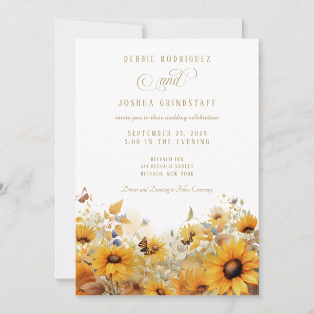 Sunflowers with Butterflies Wedding Invitation  (Front)