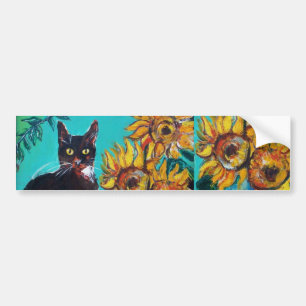 SUNFLOWERS WITH CAT -detail Bumper Sticker