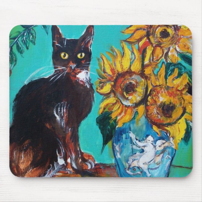 Sunflowers with cat mouse pad (Front)