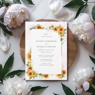 Sunflowers with gold frame wedding invitation