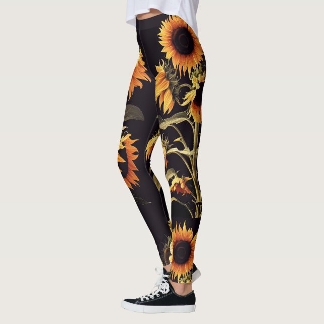 SUNFLOWERS WITH GREEN LEAVES IN BLACK LEGGINGS (Left)