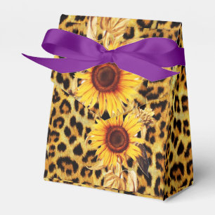 SUNFLOWERS WITH LEOPARD FUR BOW SUMMER PARTY FAVOUR BOX