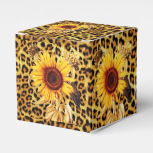SUNFLOWERS WITH LEOPARD FUR BOW SUMMER PARTY FAVOUR BOX