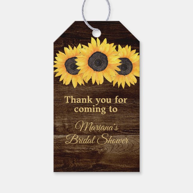 Sunflowers Wood Bridal Shower Gift Tags (Front)