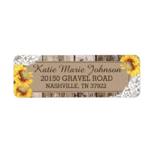 Sunflowers Wood Lace Rustic Wedding Label Return Address Label