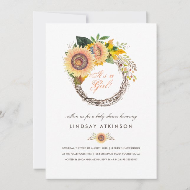 Sunflowers Wreath Rustic Fall Baby Shower Invitation (Front)