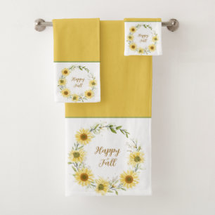 Sunflowers wreath with customisable text bath tow towel set