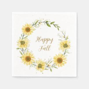 Sunflowers wreath with customisable text napkin