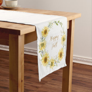 Sunflowers wreath with customisable text short table runner