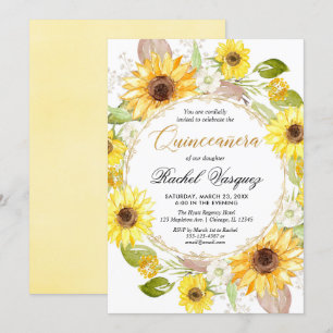 Sunflowers yellow and gold floral Quinceanera Invitation