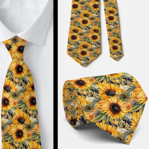 Sunflowers Yellow and Navy Blue Floral Neck Tie