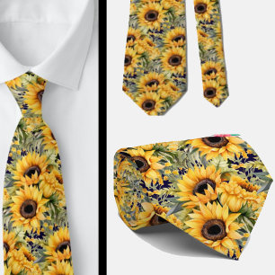 Sunflowers Yellow and Navy Blue Floral Neck Tie