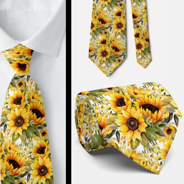 Sunflowers Yellow and White Floral Neck Tie (Creator Uploaded)