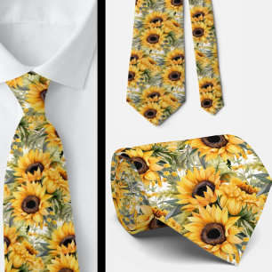Sunflowers Yellow and White Floral Neck Tie
