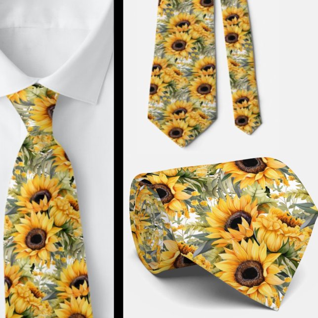 Sunflowers Yellow and White Floral Neck Tie (Creator Uploaded)