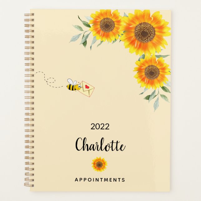 Sunflowers yellow bees custom name planner (Front)