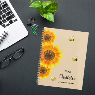Sunflowers yellow beige bees name planner