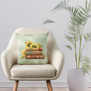 Sunflowers Yellow Books Watercolor Cushion