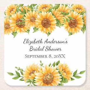 Sunflowers Yellow Floral Rustic Bridal Shower Square Paper Coaster