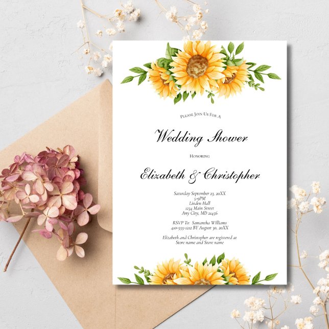 Sunflowers Yellow Floral Wedding Shower Invitation (Sunflowers Rustic Country Wedding Couples Bridal Shower Invitation. Printed or Digital)