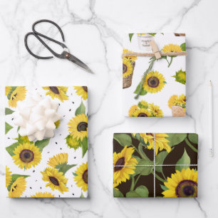 Sunflowers yellow flowers cute floral  wrapping paper sheet