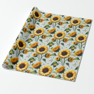 Sunflowers Yellow Flowers Elegant Watercolor  Wrapping Paper