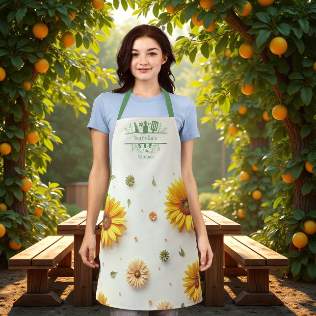 Sunflowers yellow kitchen utensils apron (Creator Uploaded)