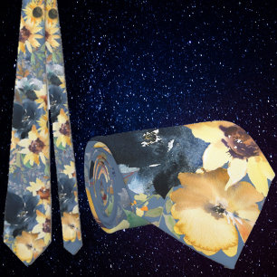 Sunflowers Yellow Navy Blue Flower Floral Neck Tie