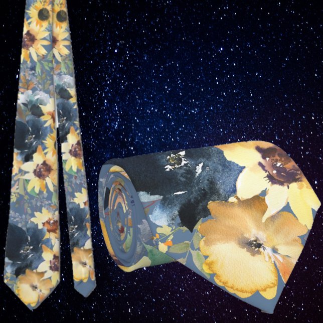 Sunflowers Yellow Navy Blue Flower Floral Neck Tie (Creator Uploaded)