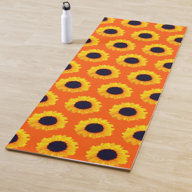 Sunflowers Yellow Orange Floral Black Yoga Mat (In Situ)