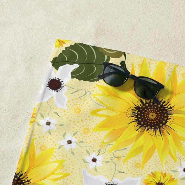Sunflowers Yellow Tropical Floral Beach Towel (In Situ)