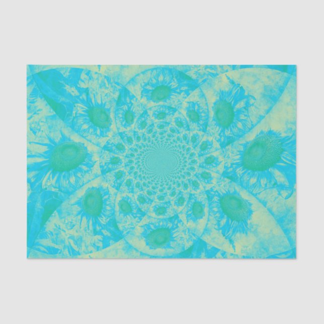 Sunflowers Yellow Turquoise Abstract Art Decoupage Tissue Paper (Front)