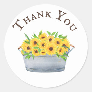 Sunflowers Yellow Washbasin Bouquet  Thank You Classic Round Sticker