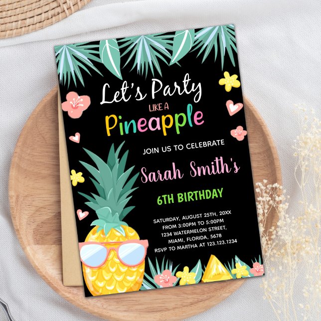 SunGlass Black Pineapple Party Birthday Invitation (SunGlass Black Pineapple Party Birthday Invitation)