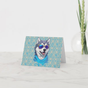 Sunglass-Wearing Husky Dog in Playful Splash Thank You Card