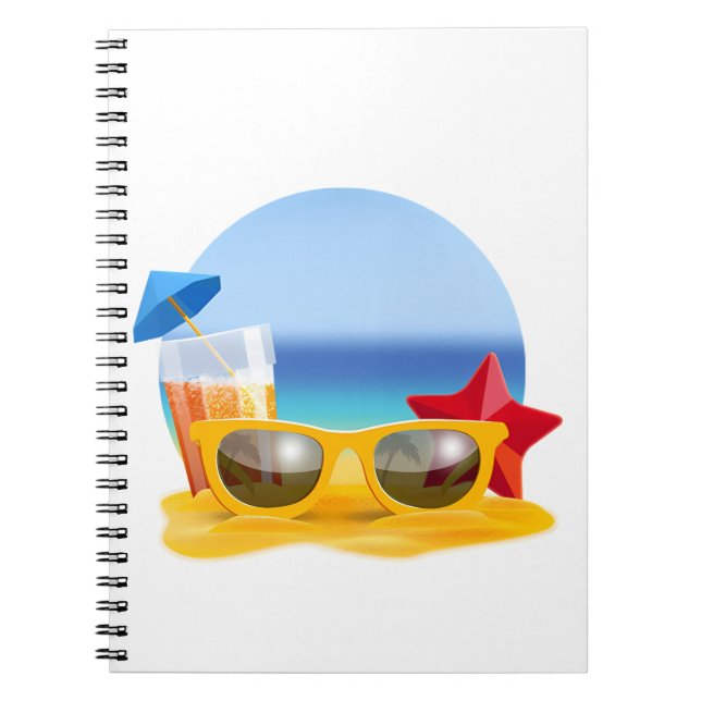 Sunglasses and Beach Scene for Summer Notebook (Front)