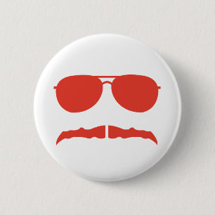 sunglasses and 'stache 6 cm round badge
