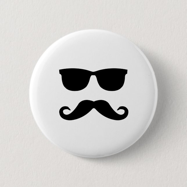 sunglasses and 'stache 6 cm round badge (Front)