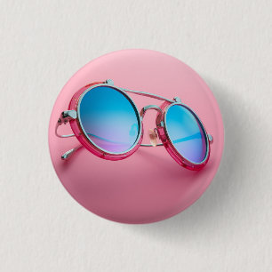 Sunglasses badge, button, pin, pink cool 3 cm round badge