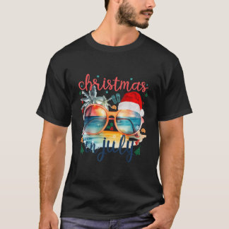 Sunglasses Christmas In July Santa Hat Summer Vaca T-Shirt