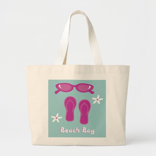 Sunglasses, Flip Flops & Flowers Beach Bag (Front)