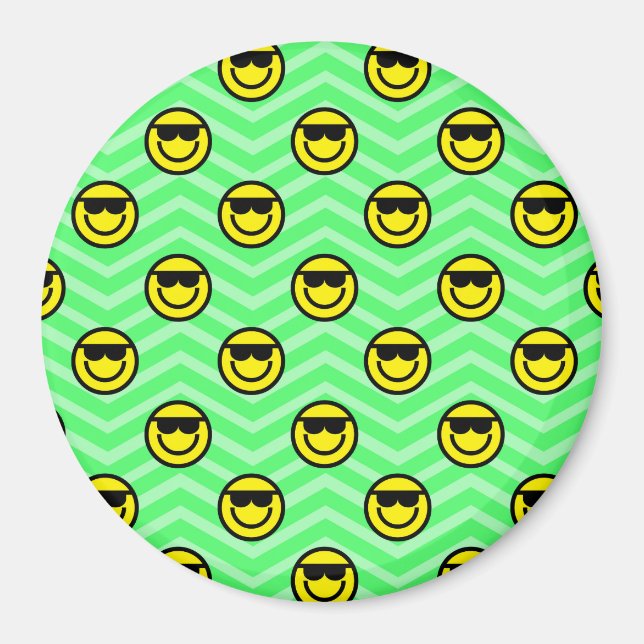 Sunglasses Happy Face on Neon Green Chevron Magnet (Front)