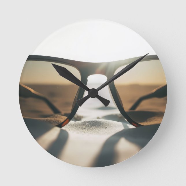Sunglasses on Sand Round Clock (Front)
